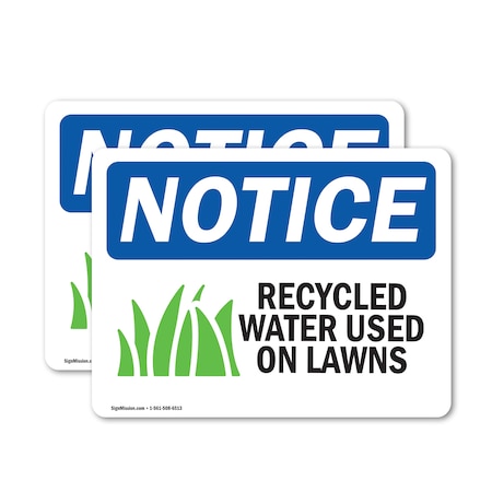Signmission Recycled Water Used On Lawns Sign With Symbol, 7 in W x Rectangle, Vinyl Decal OS-2PACK-NS-D-57-L-18006